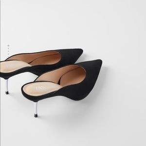 Zara black suede heeled slides